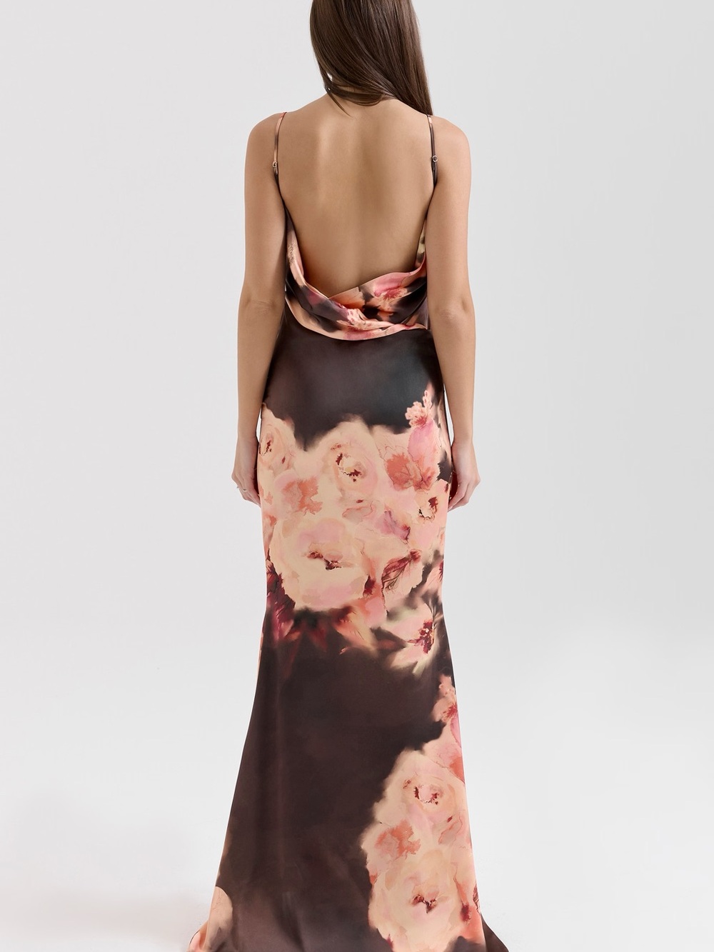 House of CB Brown Maxi Slip Dress with Blush Floral Print - Picture 4 of 8